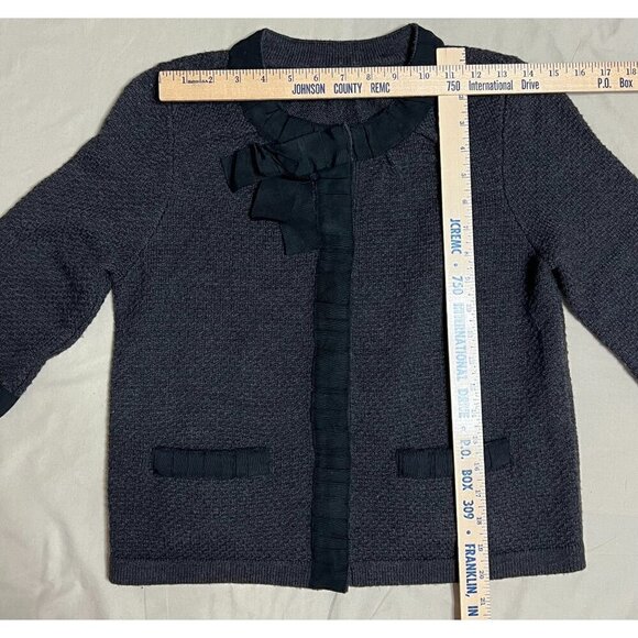 Ann Taylor Merino Wool Women's Medium Cardigan Sweater Ruffled Trim Bow Luxury - Picture 5 of 12